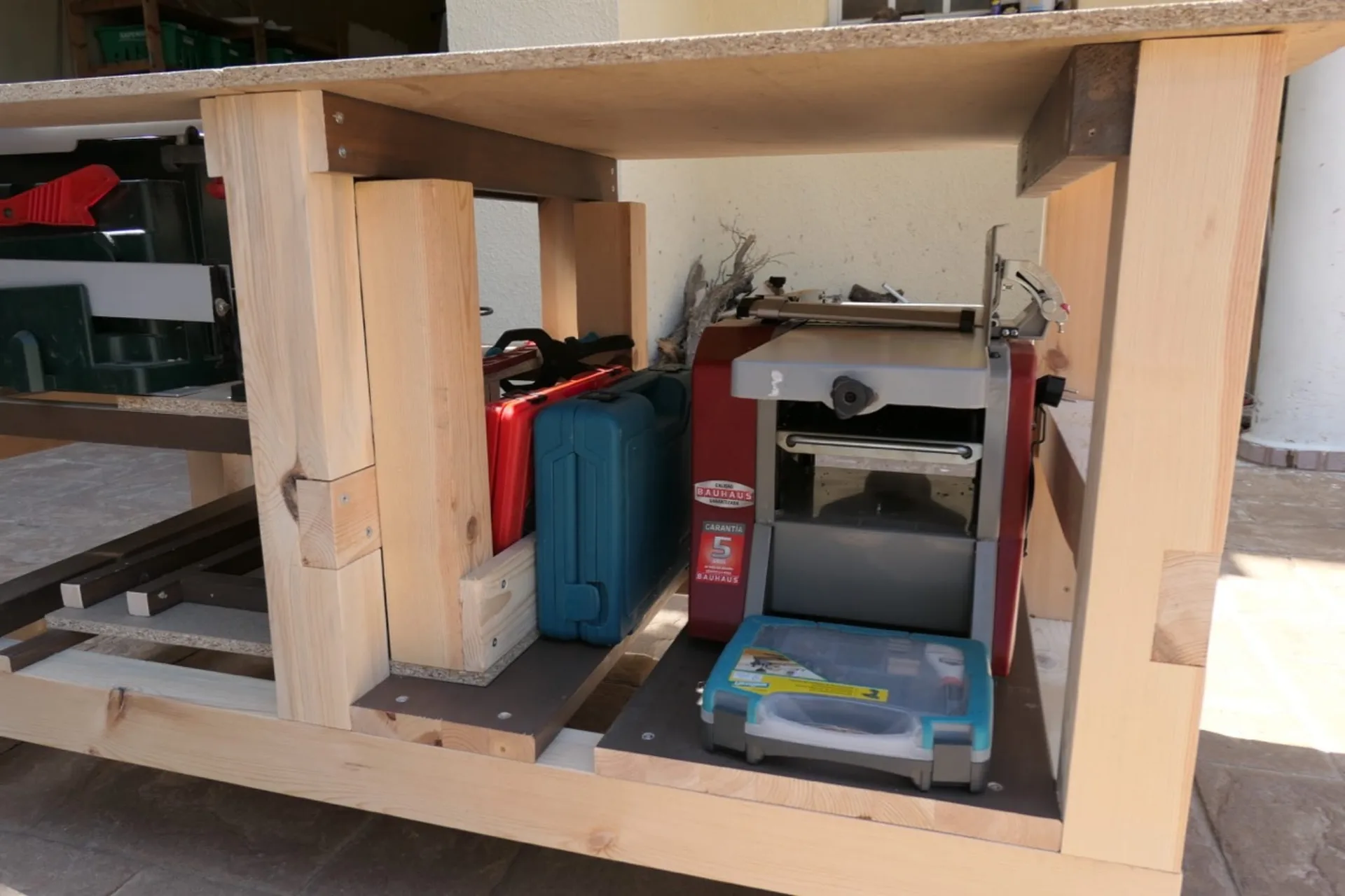 Tools packed into the bench